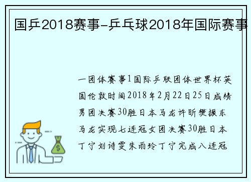 国乒2018赛事-乒乓球2018年国际赛事